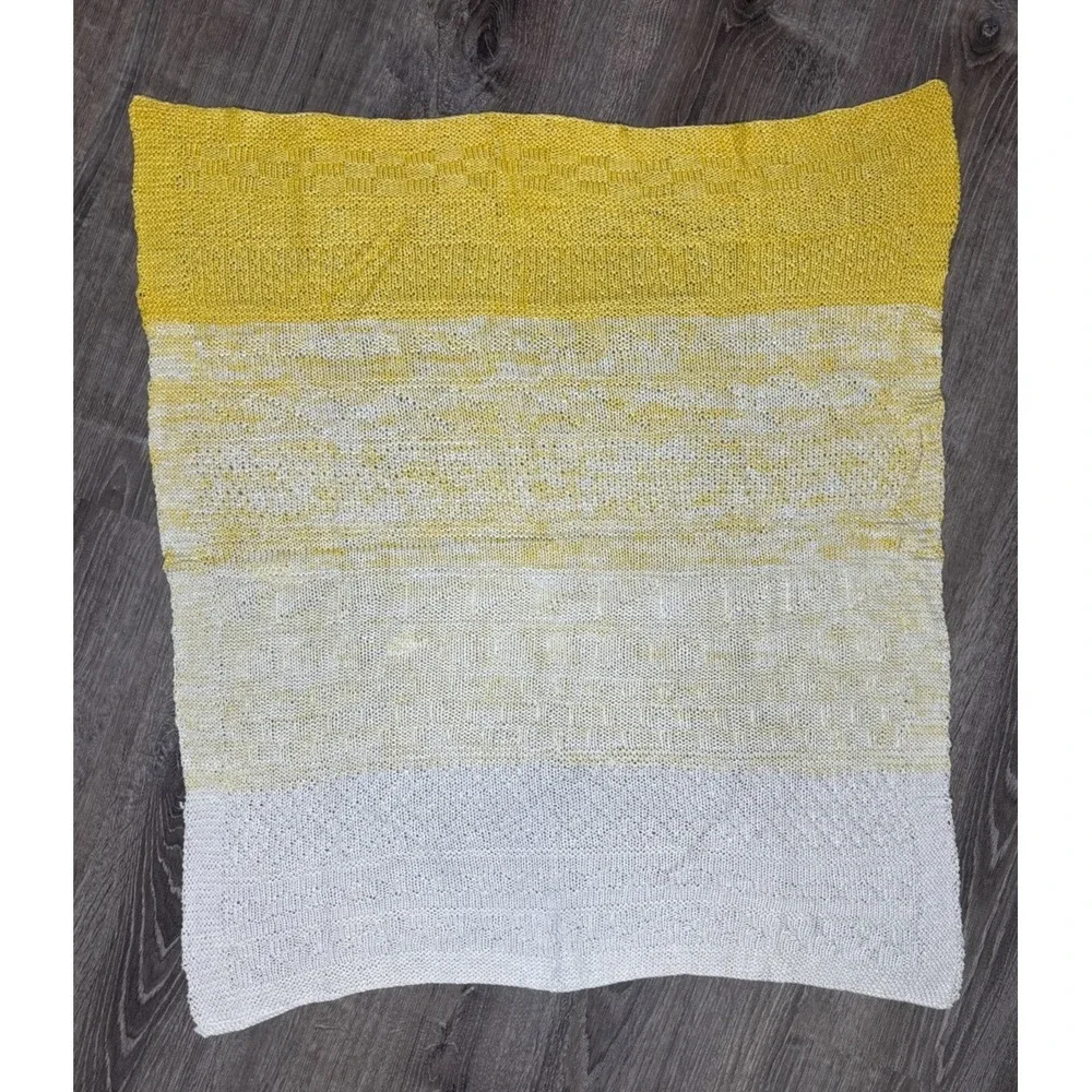 Hand Knitted Infant Baby Toddler Yellow White‎ Blanket Gift 31